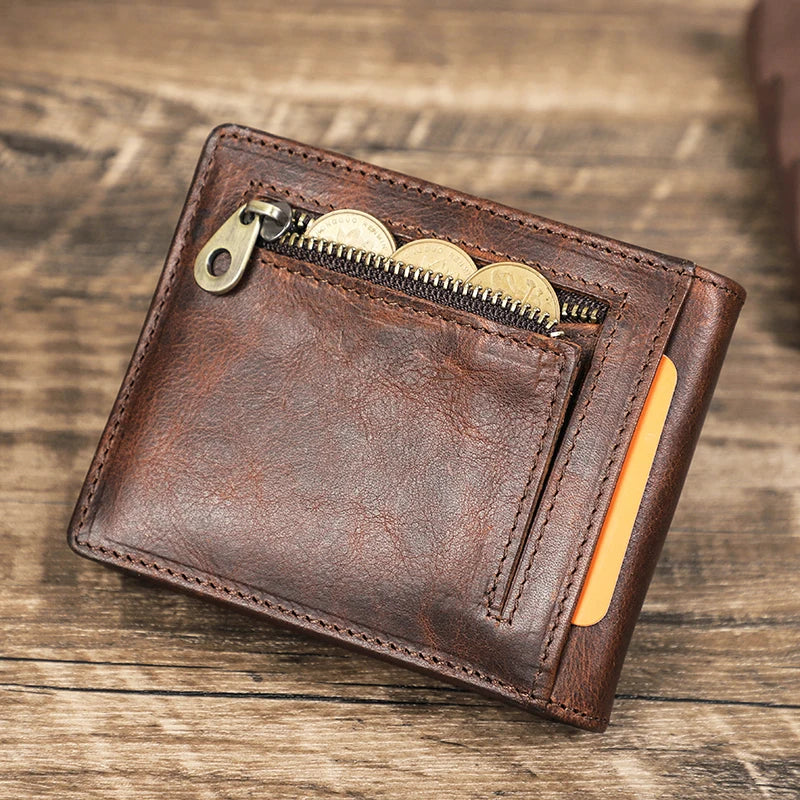 CONTACT'S Genuine Leather Men Slim Wallet RFID Casual Money Clip Male Wallets Airtag Holder Credit Card Small Purse Coin Pocket