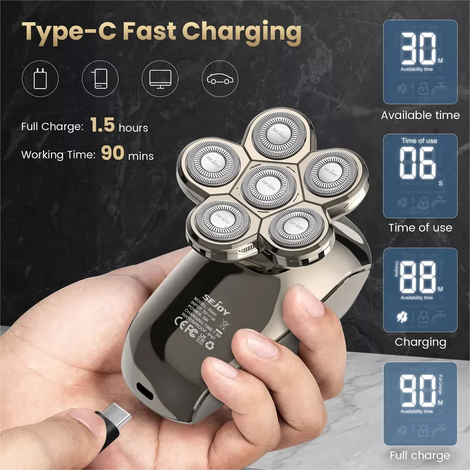 SEJOY Electric Shaver Hair Clipper 5IN1 Beard Trimmer Bald Head Shaver Wet & Dry Men's Electric Hair Trimmer