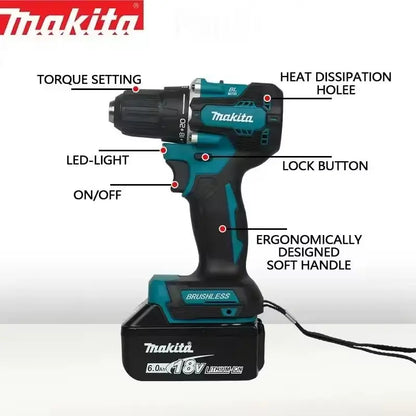 100%Original Makita DDF487 Cordless Driver. Drill Brushless Electric Impact Screwdriver Rechargeable Power Tool 18V With battery