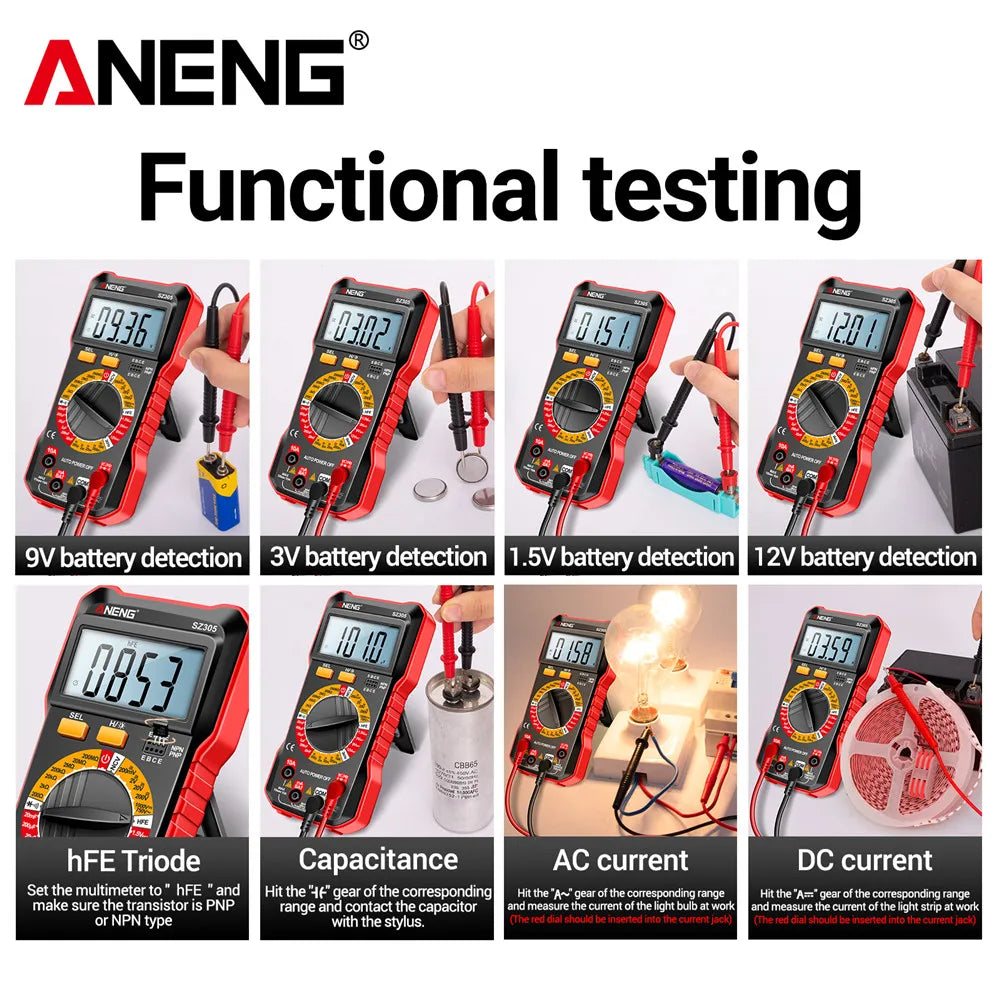 ANENG SZ305 Digital Multimeter Professional AC/DC Voltage Ammeter Capacitor hFE Triode NCV Voltage Induction Electrician Tester
