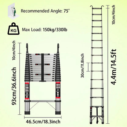 Day Plus Telescoping Ladder Stainless Steel Folding Ladder Portable Extendable Loft Ladder Capacity Max Load 150kg/330lb,EN131