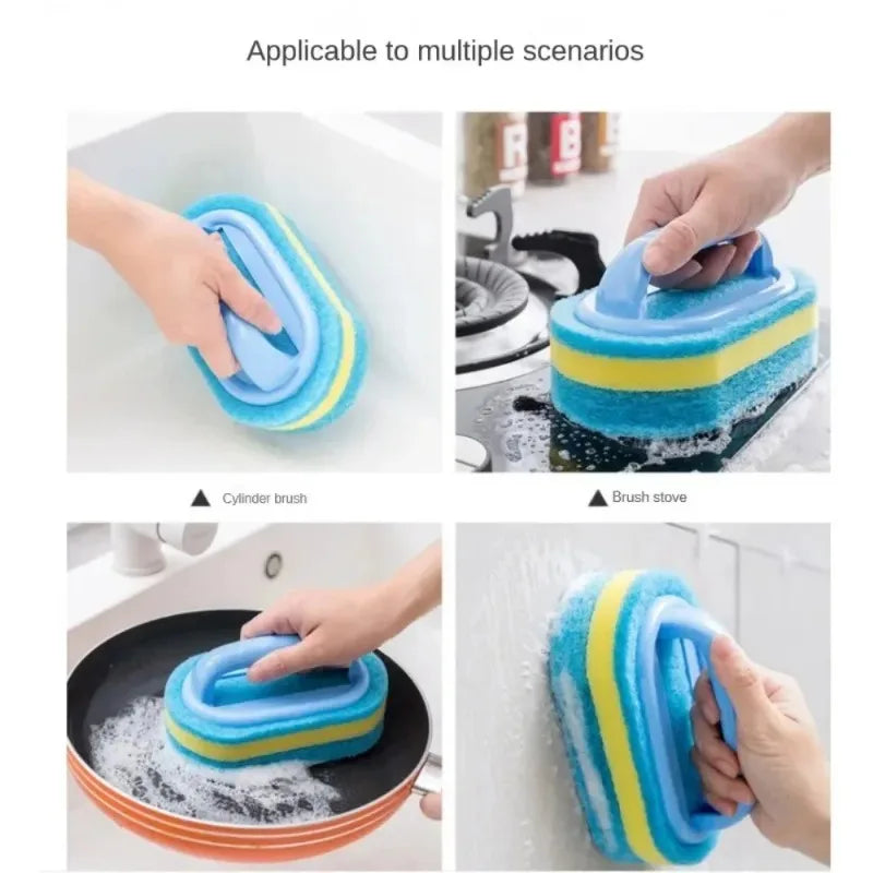 Kitchen Bathroom Toilet Cleaning Magic Sponge Glass Wall Cleaning Bath Brush Handle Sponge Ceramic Window Slot Clean Brush