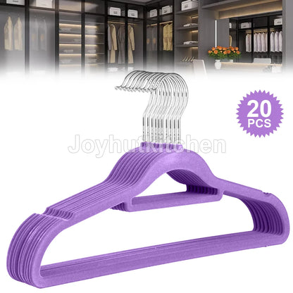 20pcs Durable Flocking Dry Hanger, Household Clothes Drying Rack No Trace Anti-slip, Space Saving, 360°swivel Hook