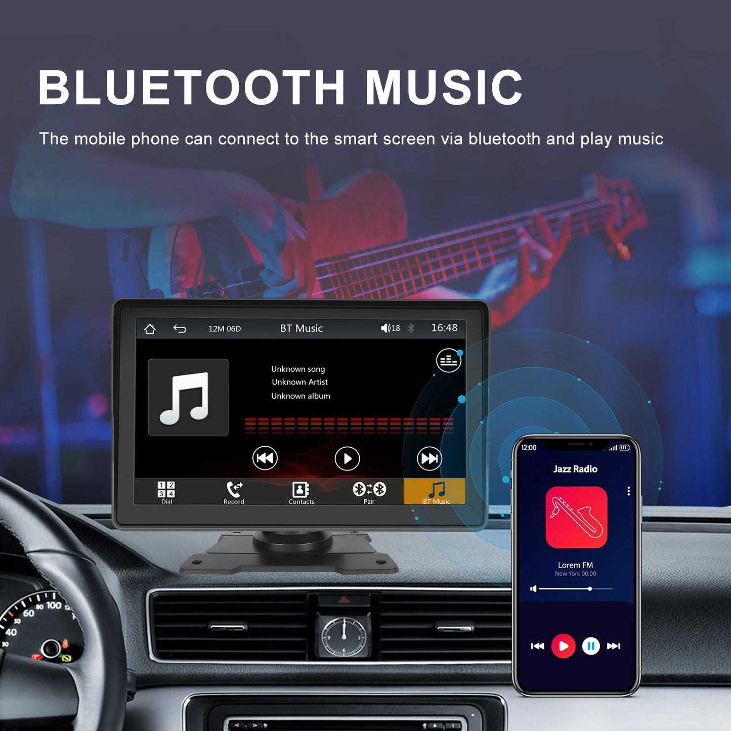 Podofo 7'' Wireless Carplay Android auto Monitor Car MP5 Player For Universal Bluetooth FM Radio Receiver TF/USB Rear View