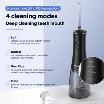 Sejoy Electric Water Flossers Oral Irrigator Rechargeable Portable Dental 4 Modes Water Tank Teeth 300ML Waterproof Cleaner
