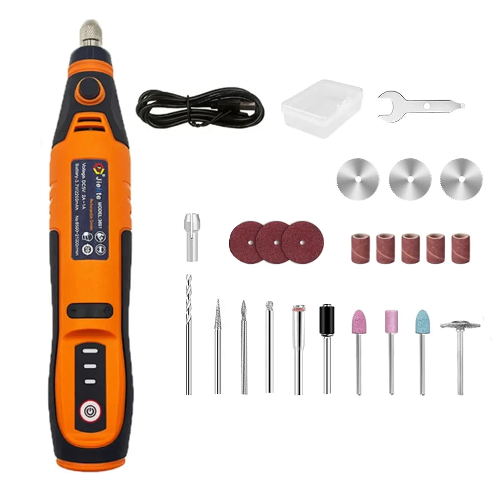 JANGKLIFE USB Cordless Rotary Tool Dremel Mini Drill Engraving Pen Electric Mini Wireless Drill with Accessories DIY Set