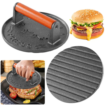 Cast Iron Burger Press Heavy-Duty Patty Maker Wooden Handle Burger Meat Press Mold Kitchen Tools And Gadgets Accessories
