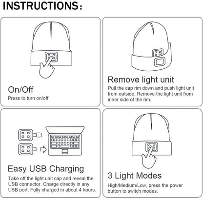 Unisex Winter Knitted Knit Hat Beanie Cap Comfy Woolly Warm Plain LED Head Torch