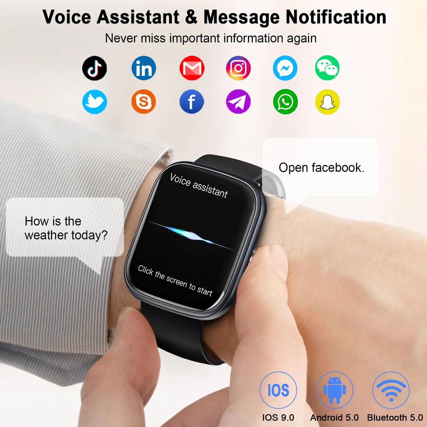 Jugeman 1.91" Smartwatch (Answer/Make Call), IP68 Waterproof Fitness Tracker, 110+ Sport Modes, Heart Rate and Sleep Monit.