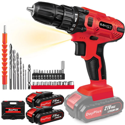 21V Battery Drill,Electric Screwdriver with 45 Nm, 25+1 Tightening Torque Settings,29PCS Accessories,LED Light,Safety Lock Drill