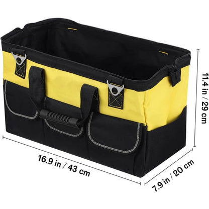 Heavy Duty Electrician Tool Bag, Large Capacity Tool Storage Bag with Multiple Compartments, Durable Polyester Work Bag with Sturdy Handles, Black Yellow Tool Bag for Job Sites