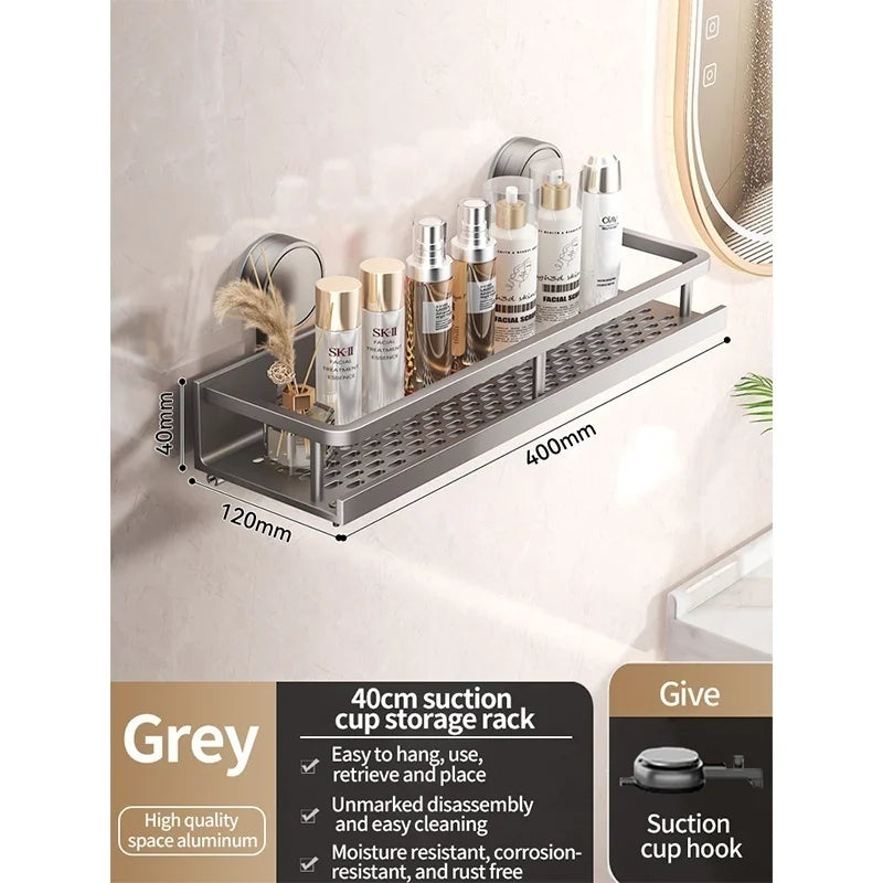 No Drill Suction Cup Suction Bathroom Rack Bathroom Shelf Toilet Space Aluminum Hanging Rack Bathroom Organizer Hang On The Wall