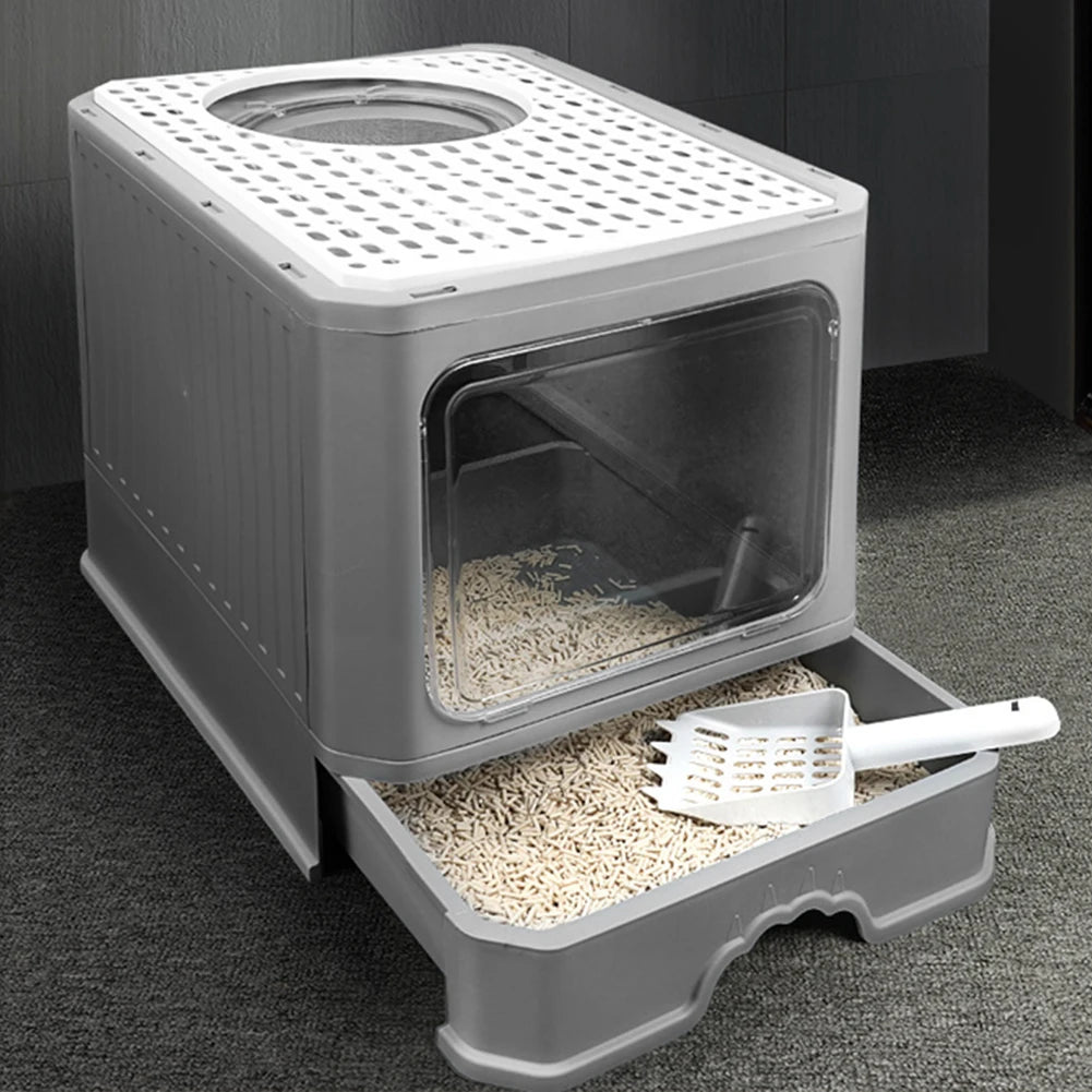 Tieker Double Door Drawer Cat Litter Box Top Filter Plate Enclosed Cat Toilet Removable Drawer Cat Litter Box with Scoop