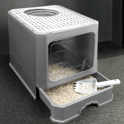 Tieker Double Door Drawer Cat Litter Box Top Filter Plate Enclosed Cat Toilet Removable Drawer Cat Litter Box with Scoop
