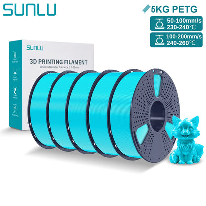 SUNLU PETG 3D Printer Filament 5KG Neatly Wound Good Toughness 1.75mm 3D Filament with Reusable Spool for Most FDM Printer
