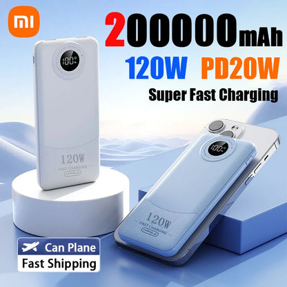 Xiaomi 120W 200000mAh Ultralarge Capacity Power Bank Fast Charging Portable Digital Display Power Bank For iPhone Samsung Huawei