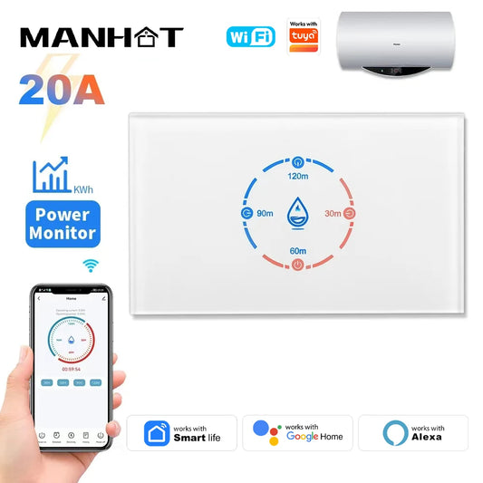 20A Smart Wifi Water Heater Boiler Touch Switch 4400W US Standard timer SmartLife APP Remote Control Alexa Google Work with Tuya