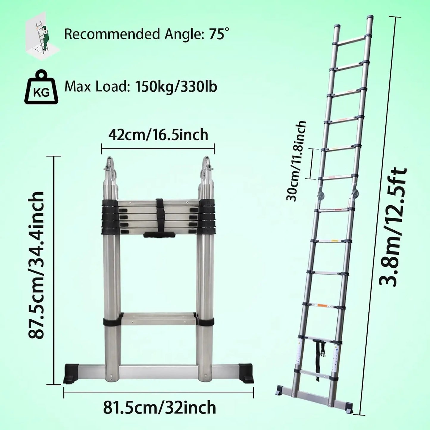 Day Plus Telescoping Ladder Stainless Steel Folding Ladder Portable Extendable Loft Ladder Capacity Max Load 150kg/330lb,EN131