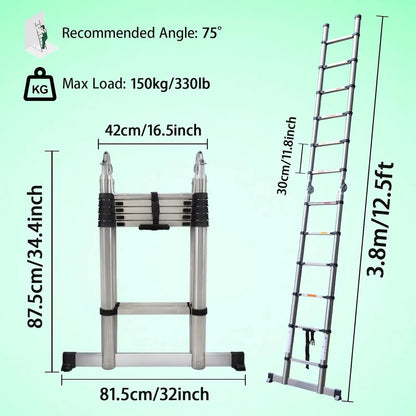 Day Plus Telescoping Ladder Stainless Steel Folding Ladder Portable Extendable Loft Ladder Capacity Max Load 150kg/330lb,EN131