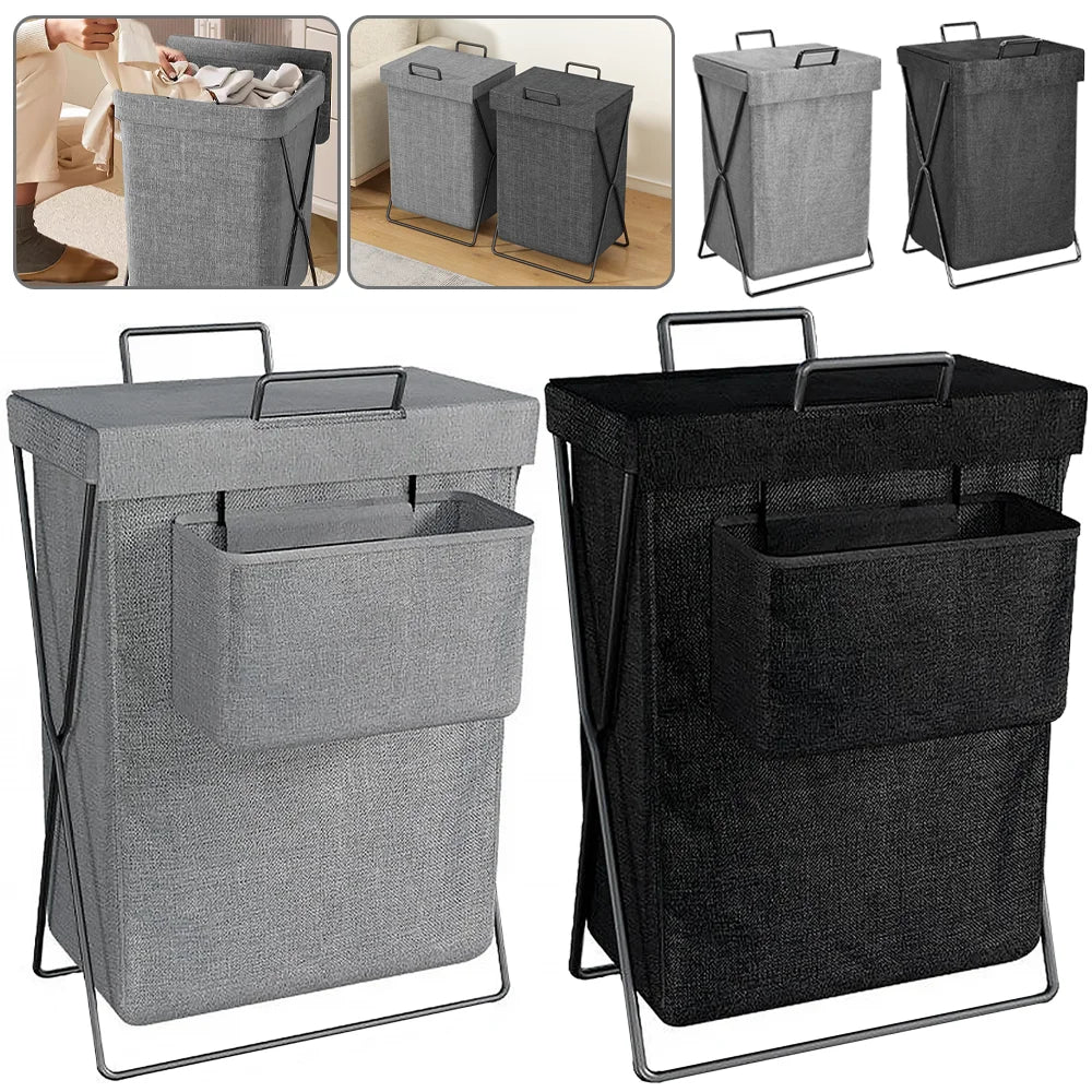 Foldable Storage Basket, Large Capacity Dirty Clothes Basket with hanging bag, Durable Canvas Organizer for Laundry