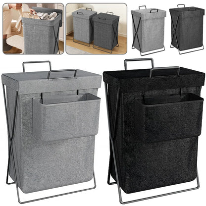 Foldable Storage Basket, Large Capacity Dirty Clothes Basket with hanging bag, Durable Canvas Organizer for Laundry