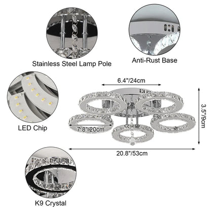 Modern Crystal Chandelier Ceiling Lamp Chrome Flush Mounted Pendant Light Luminari Dining Living Room Plafon Led Hanging Lampara