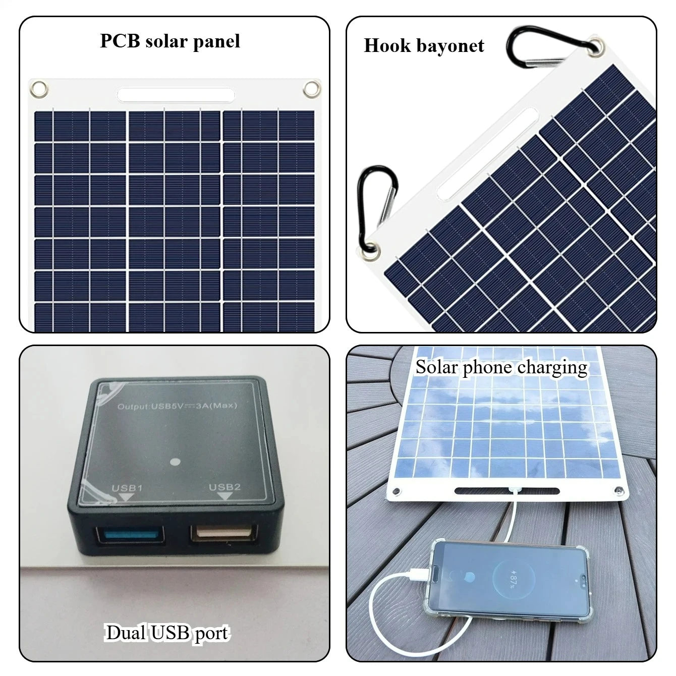 30W-40W Solar Charger Waterproof Portable Dual USB 5V Fast Charging for Camping Hiking Emergency Power Bank - EESBAO