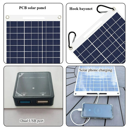 30W-40W Solar Charger Waterproof Portable Dual USB 5V Fast Charging for Camping Hiking Emergency Power Bank - EESBAO