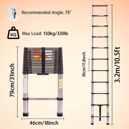 Day Plus Telescoping Ladder Stainless Steel Folding Ladder Portable Extendable Loft Ladder Capacity Max Load 150kg/330lb,EN131