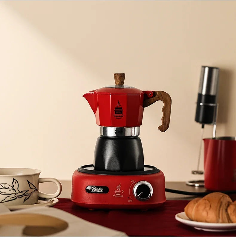 Bincoo Double Valve Coffee Moka Pot Espresso Machine Electric Stove Brewed Coffee Italian Home Outdoor Barista Accessories 220V