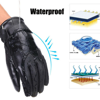 USB Heated Gloves Waterproof Thermal Heated Gloves PU Leather Heating Gloves Soft Winter Outdoor Warm Gloves for Off Road Skiing