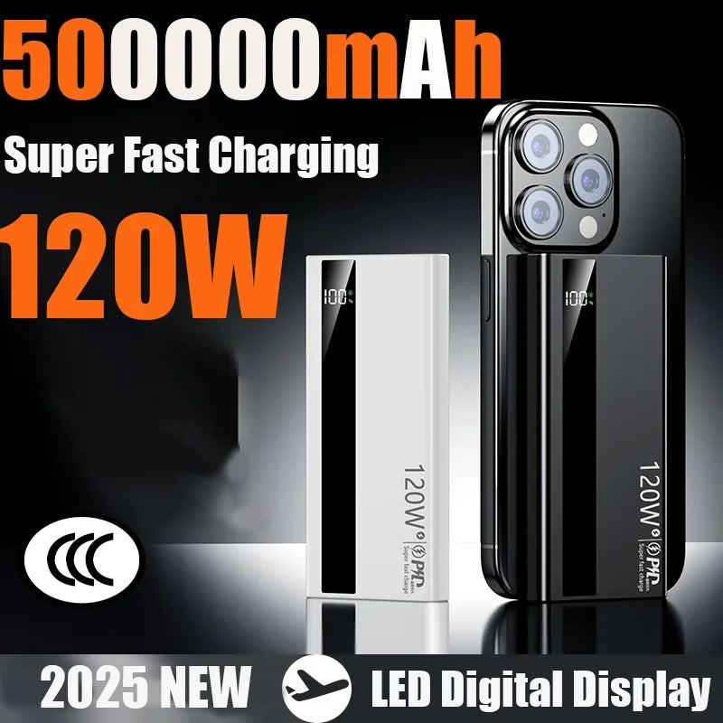 Lenovo 120W 500000mAh Power Bank High Capacity Super Fast Charge Portable External Battery PowerBank For iphone Samsung 2026 New