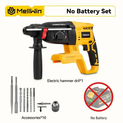 MELLWIN 3 in 1 Brushless Electric Hammer Drill Multifunction Impact Hammer for Steel Concrete Wood For Makita 18V Battery Pin