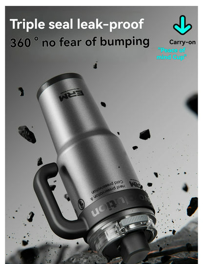 1200ML Extra Large Ceramic Tumbler Drinkware Stainless Steel Water Bottle Insulated Vacuum Flask Straw & Handle Leakproof