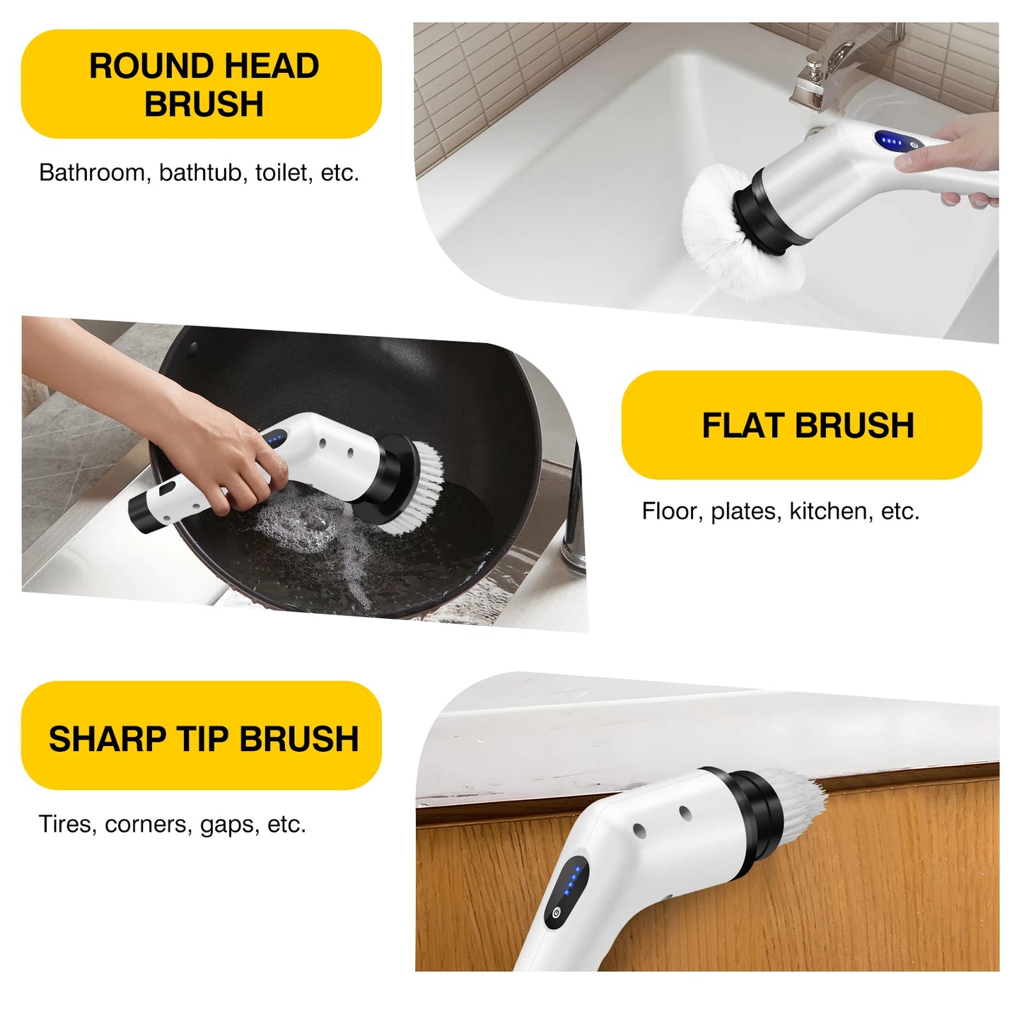 WEIRONG - Household 3 In 1 Electric Cleaning Brush Cordless Rechargeable Shower Washer White Spin Scrubber Quickly Clean Dirty