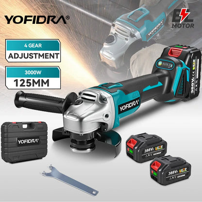 Yofidra 125mm Brushless Angle Grinder 4 Gears Cordless Grinding Machine Cutting Woodworking For Makita 18V-21V Battery Pin