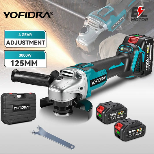 Yofidra 125mm Brushless Angle Grinder 4 Gears Cordless Grinding Machine Cutting Woodworking For Makita 18V-21V Battery Pin