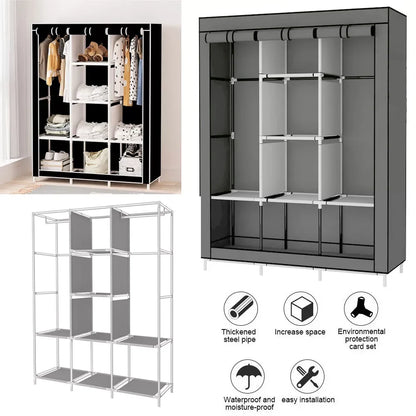 Reinforcement Canvas Wardrobe, Thickened Steel Pipe, Waterproof And Moisture-proof, Easy Installision, Compartment Storage