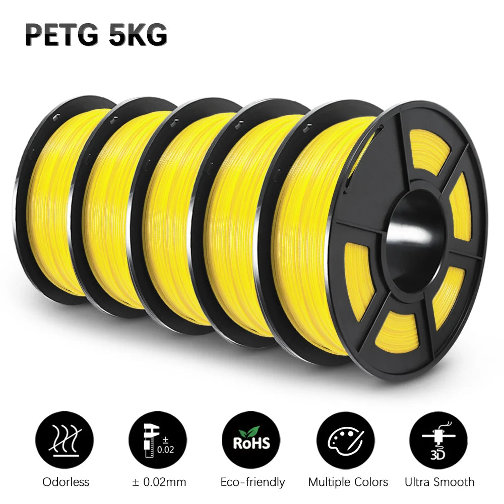 SUNLU 5Roll PETG/PETG Clear Filament 1.75 ±0.02mm 1kg Spool (2.2lbs) High Toughness Neatly Wound Filament Fit Most FDM Printer
