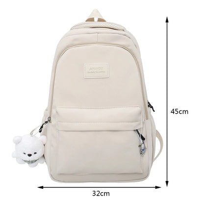 College Student Rucksack Large Capacity Casual Book Bags with Cute Pendant Simple Adjustable Strap Fashion for Outdoor Sport
