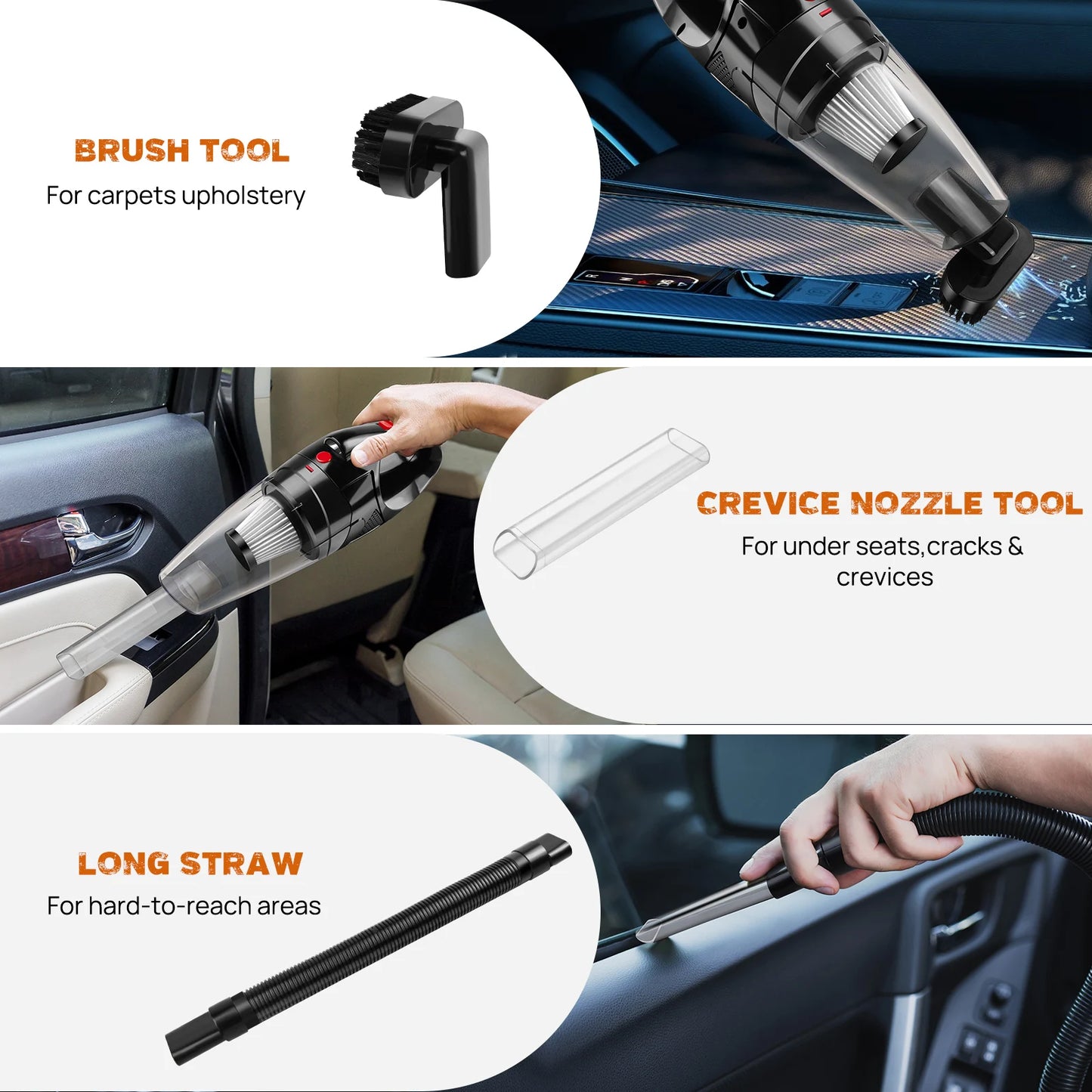 Home Mattress 3 in 1 Handheld Cordless Vacuum Cleaner, Powerful Suction for Car Pet Hair Cleaning, Rechargeable with LED Light