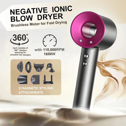 Negative ion hair dryer with high speed and no blades High power silent and quick drying Portable, suitable for home annd travel