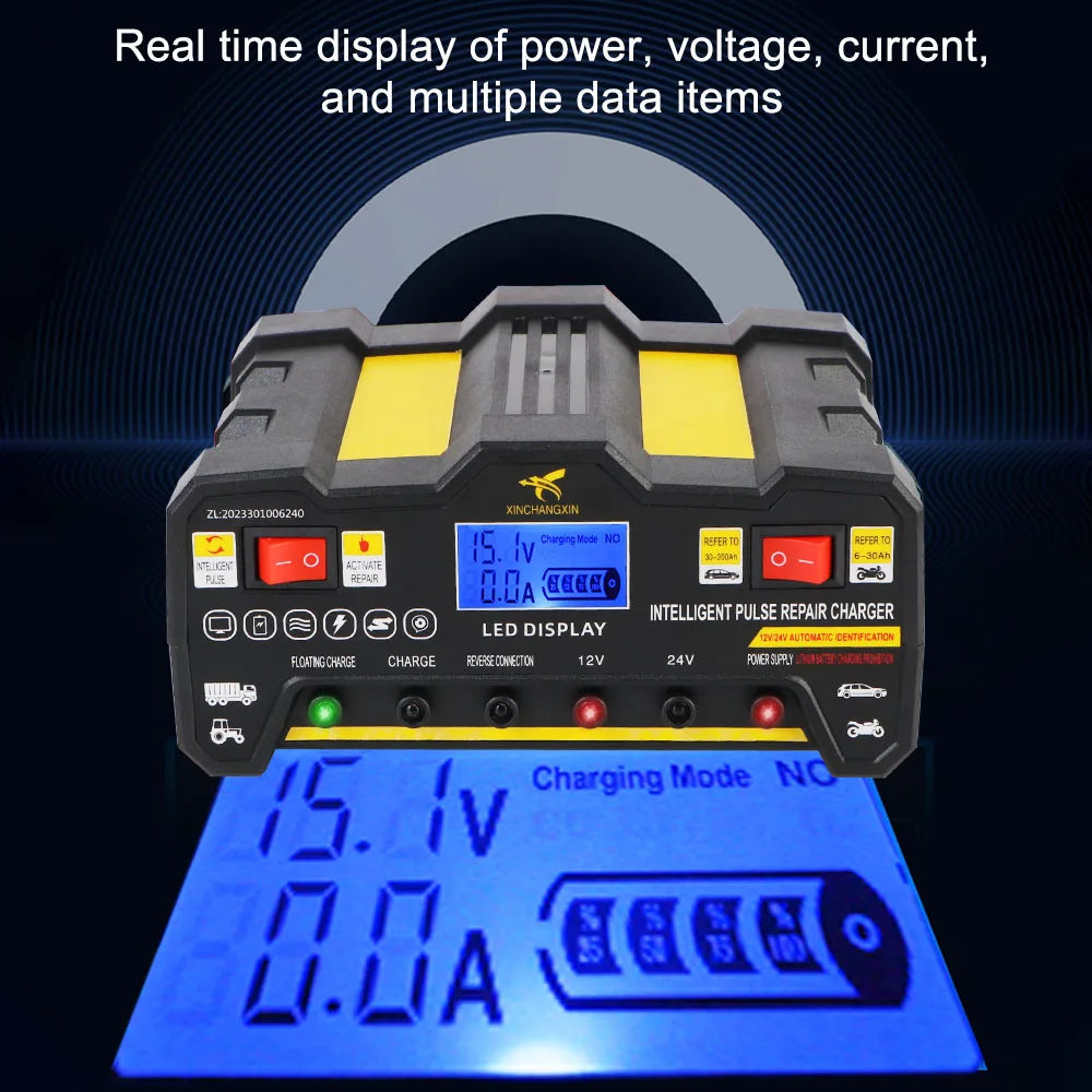 Intelligent Pulse Repair Battery Charger EU Plug 300AH LCD Display For Wet Dry Lead Acid Full Automatic Car Battery Charger 220W
