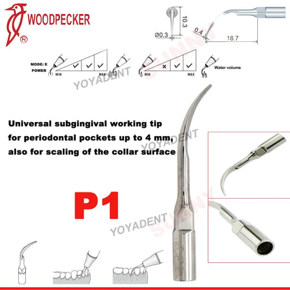 Woodpecker Dental Scaler Tips Ultrasonic Tooth Cleaning Machine Cutter Head Endo Perio Scaling Tips Fit EMS UDS Scaler Handpiece