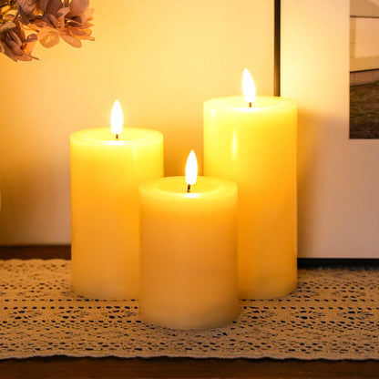 Flickering Flameless Candles Battery Operated with 10-Key Remote & 2/4/6/8-Hour Timer, Real Wax Pillar Grease  LED Candles Set