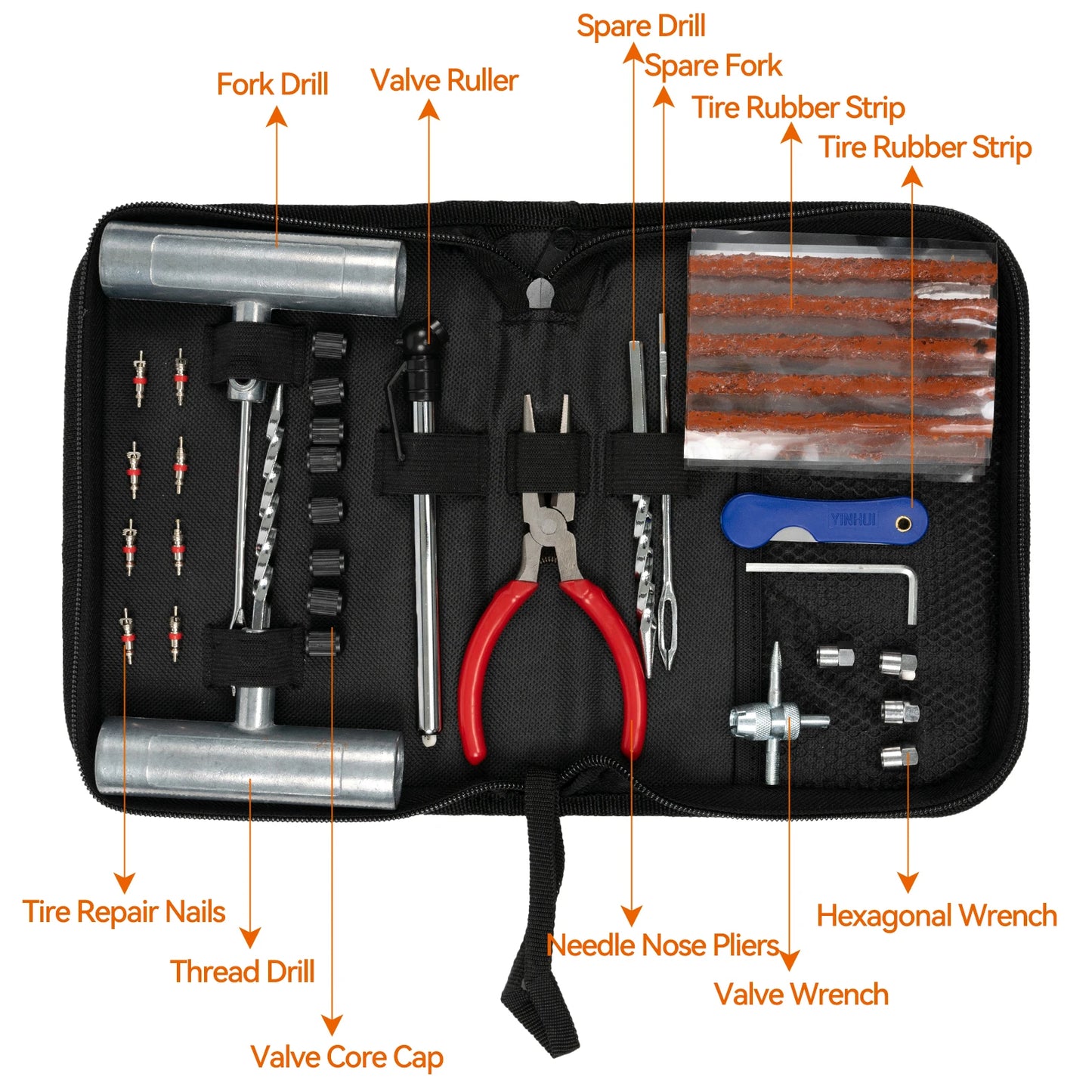 Portable Car Tire Repair Kit 45Pcs DIY Easy Repair Tyre Puncture Repair Tool For Car Motorcycles ATVS Lawnmowers Tractors Trucks