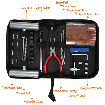 Portable Car Tire Repair Kit 45Pcs DIY Easy Repair Tyre Puncture Repair Tool For Car Motorcycles ATVS Lawnmowers Tractors Trucks