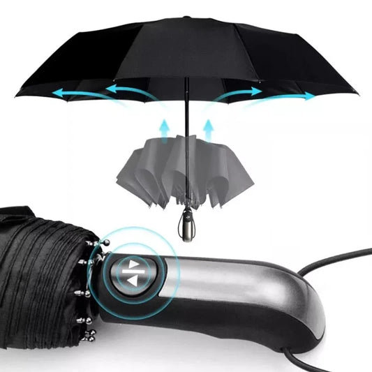 10 Ribs Strong Automatic Umbrella Auto Open Close Travel Compact  Windproof Folding Umbrella Black
