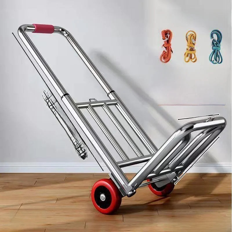 Foldable Stainl Steel Hand-Pulled op Cart for Lage Transport Double Trailer Small Goods Trolley Pu Cart Water