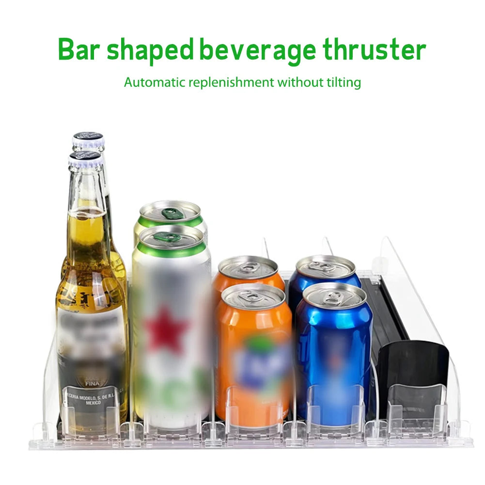 Can Shelf Pusher Adjustable WidthCanned Beverage Push Rack Spring Push Auto Beer Pusher Holder E-shaped Glide for Refrigerator